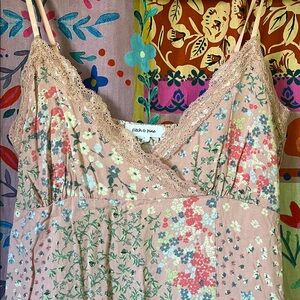 STITCH & PINE Pink Rayon Midi Boho Multicolor Floral Print Dress S:Juniors Small